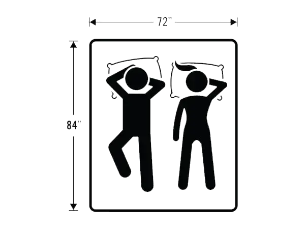 Diagram of king-size bed dimensions with two figures.