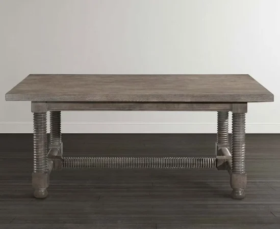 Wooden dining table with unique screw-like legs