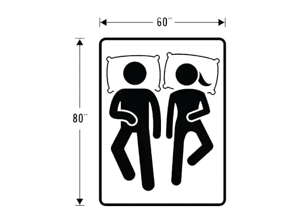 Queen bed dimensions with two stick figures sleeping